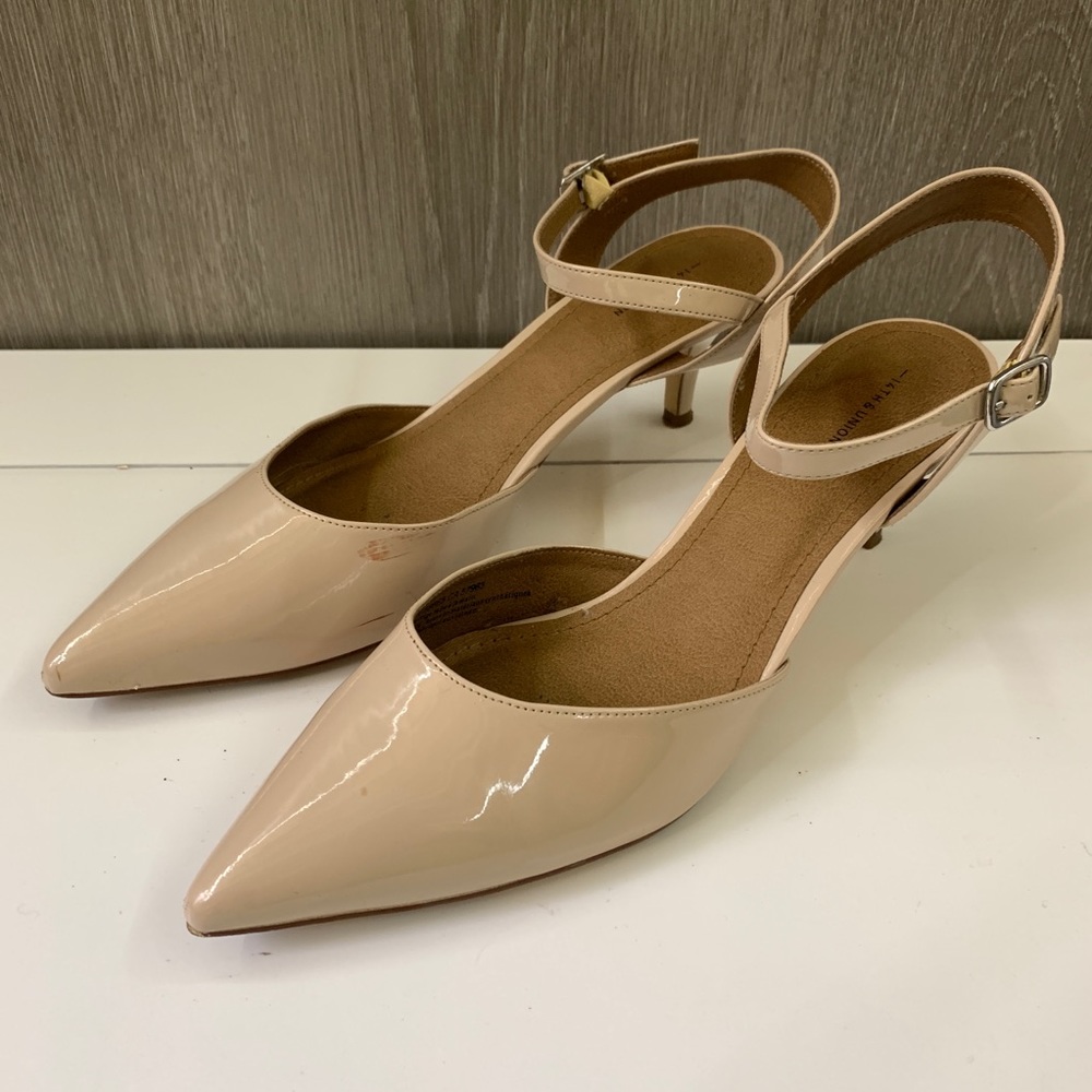 14th And Union Nude Slick Ankle Strap Kitten Heels